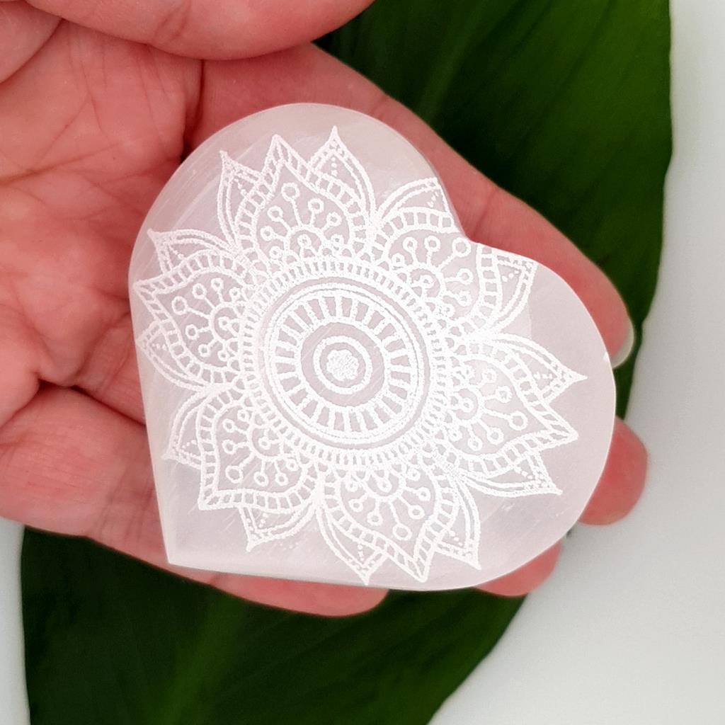 Selenite Hearts Beautifully Engraved for Home - Beautiful Crystal Gift Idea
