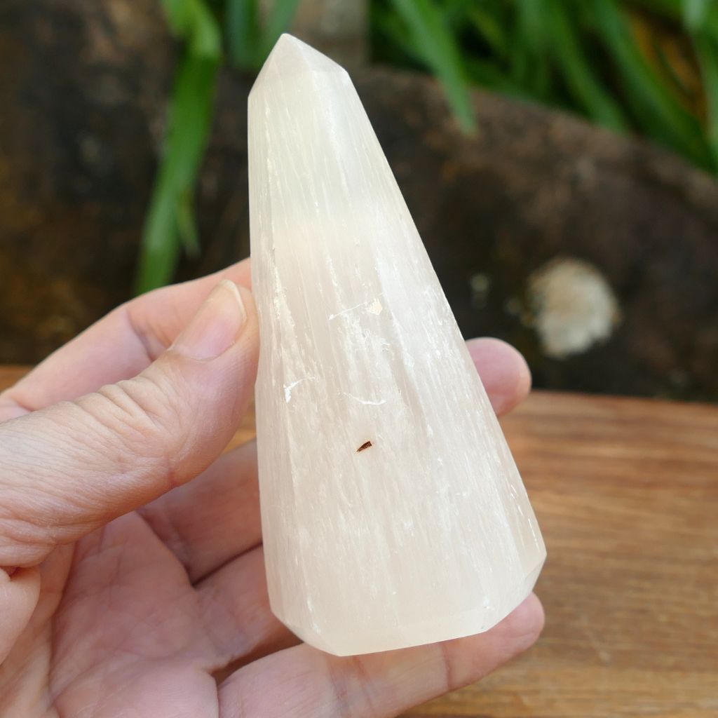 Natural Selenite obelisk tower crystal with pearly white finish