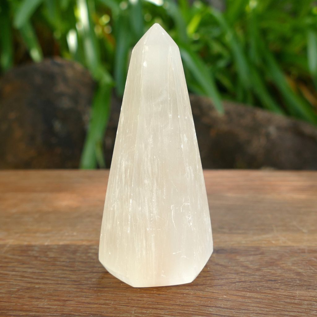 Natural Selenite obelisk tower crystal with pearly white finish