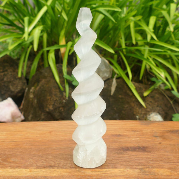 Selenite Spiral Tower - Selenite Unicorn Horn Polished Healing Crystal