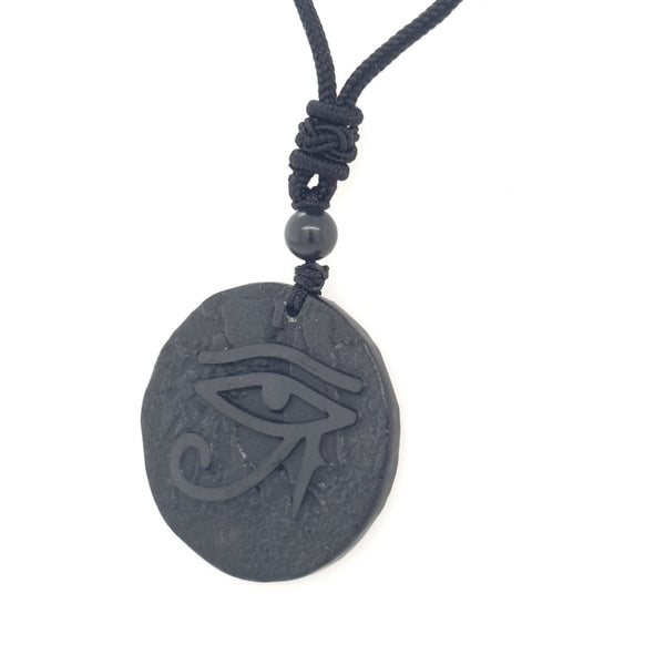 Shungite Round Pendant with Eye of Horus - Protective & Spiritual Energy Pendant