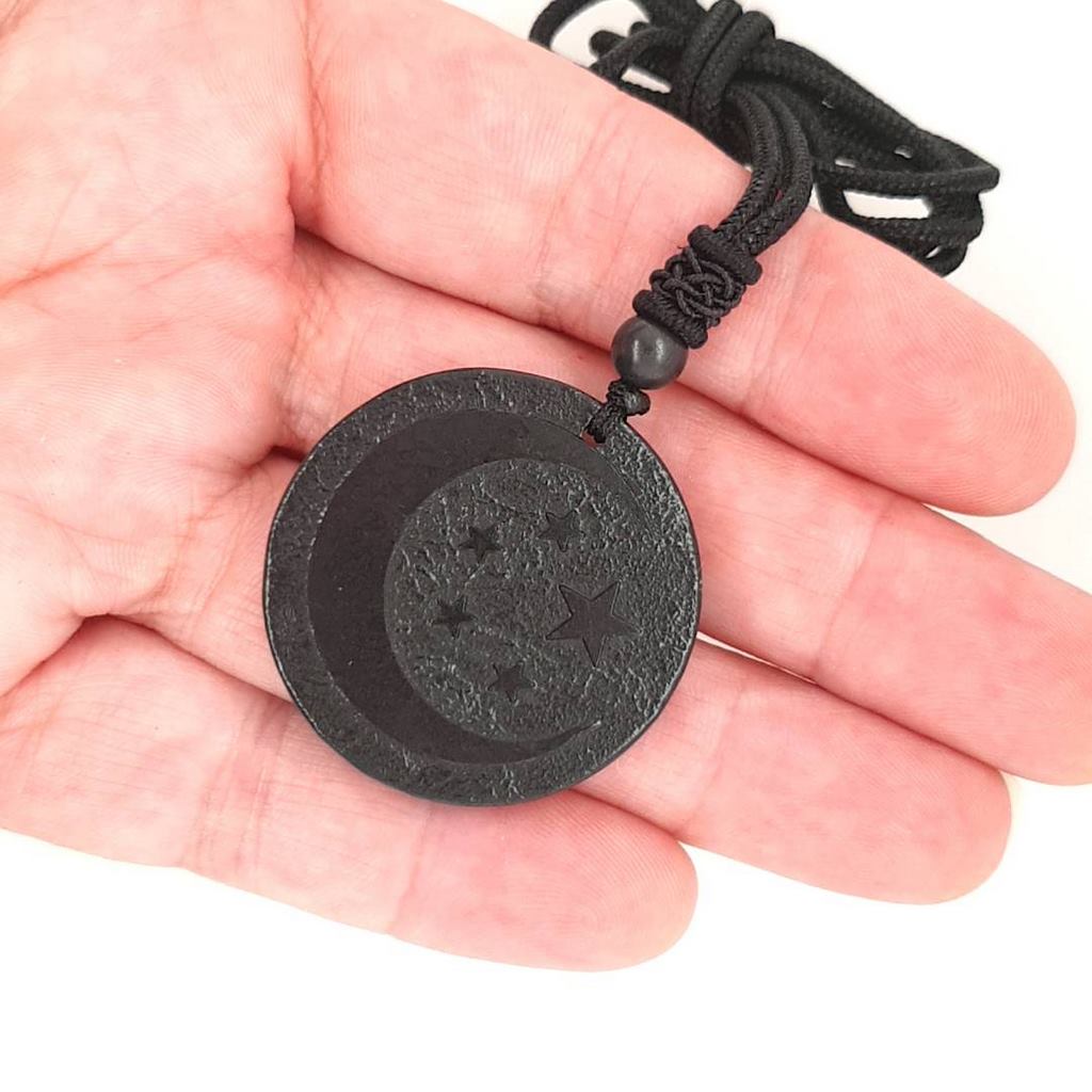 shungite pendant with stars and moon