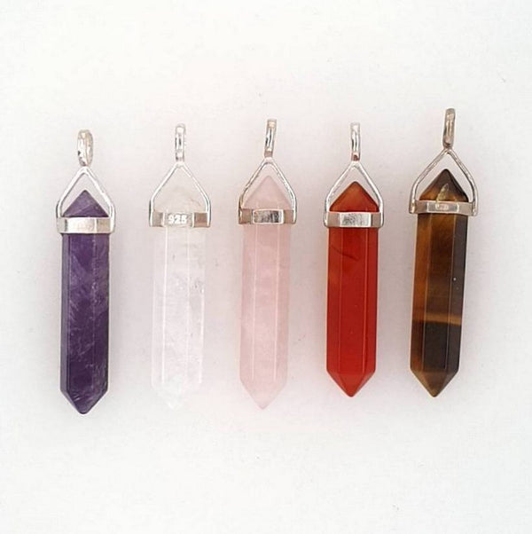 Double Terminated Pendants - Quartz & Rose Quartz Double Terminated Crystal Pendants