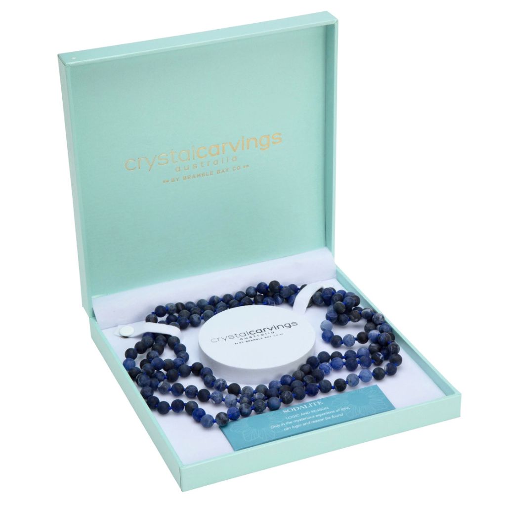Sodalite 62 inch natural finish bead necklace in gift box