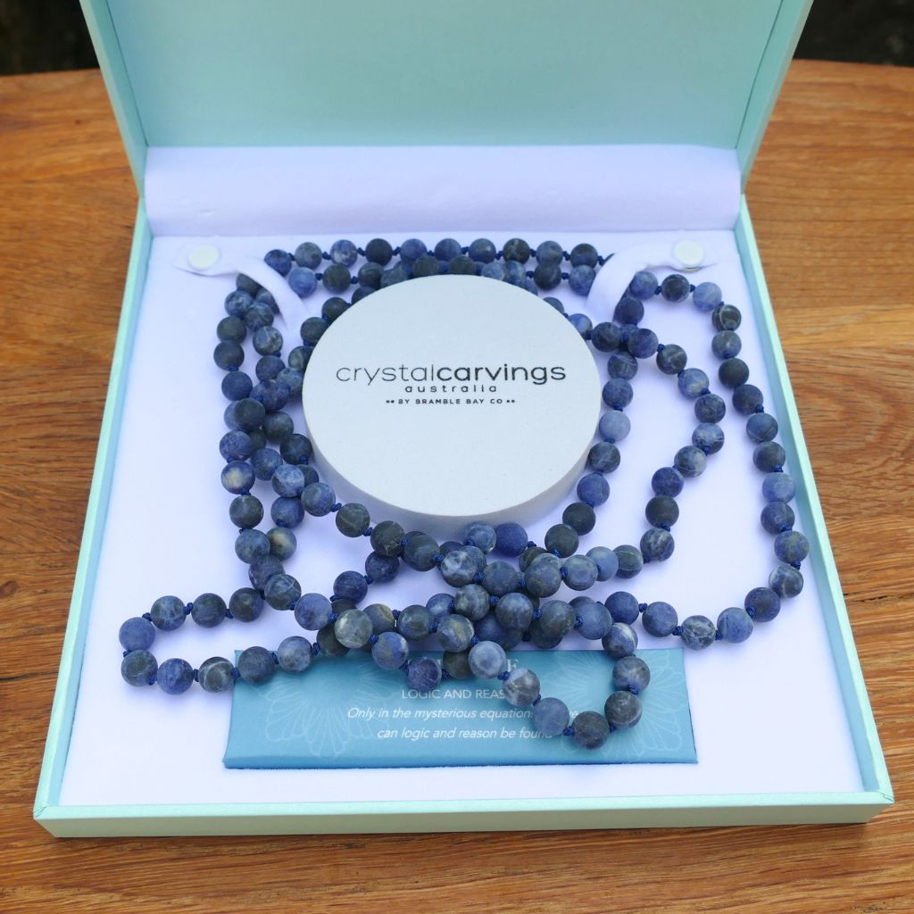 Sodalite 62 inch natural finish bead necklace in gift box