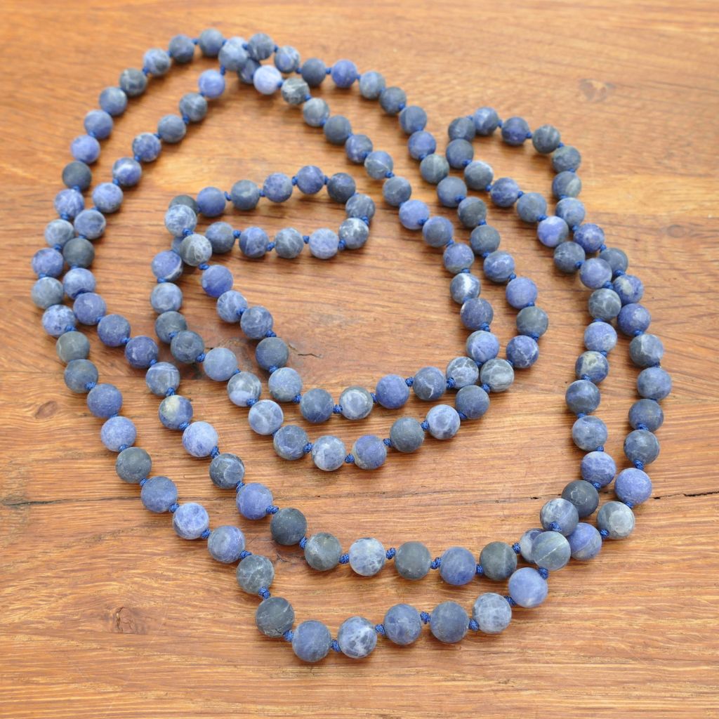 Sodalite 62 inch natural finish bead necklace in gift box