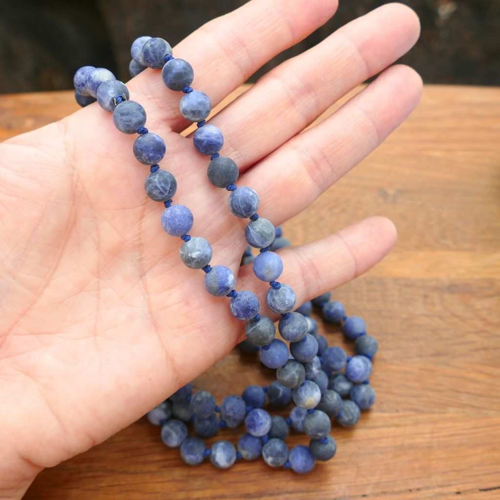 Sodalite 62 inch natural finish bead necklace in gift box