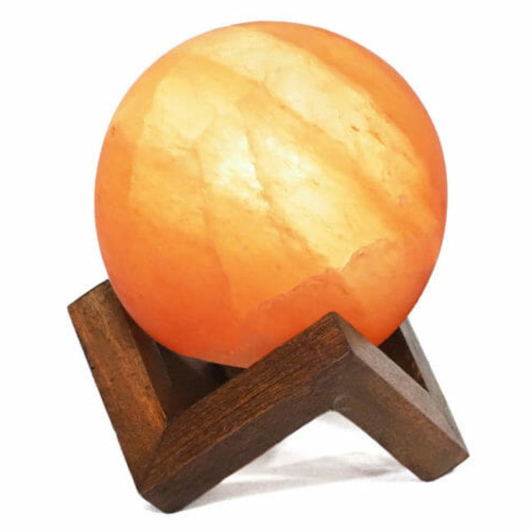 Carved Sphere Himalayan Salt Lamps with Wooden Holder