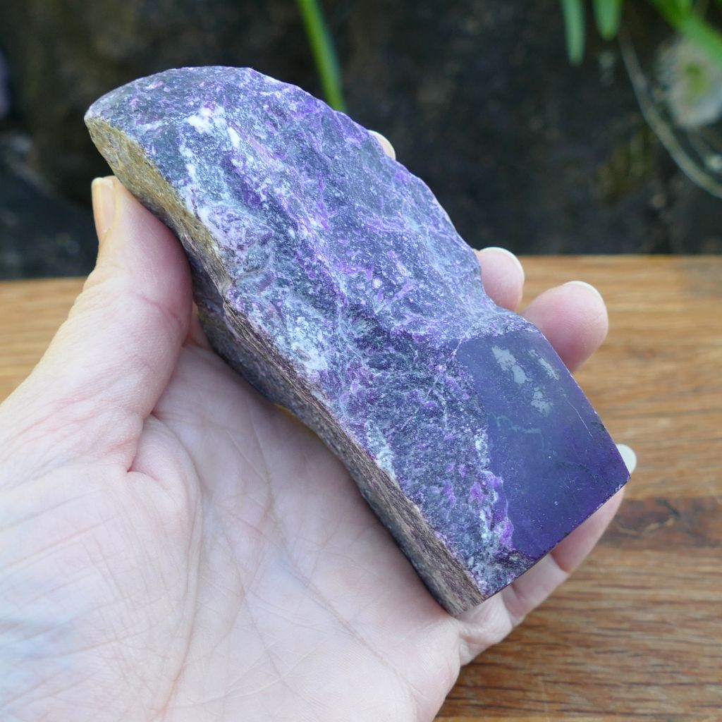 Natural Sugilite rough crystal specimen with purple Sugilite in matrix polished display stone