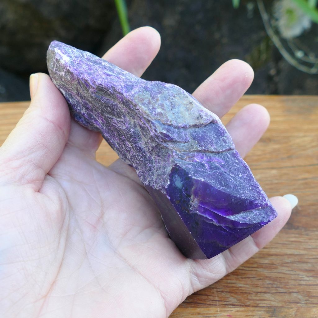 Natural Sugilite rough crystal specimen with purple Sugilite in matrix polished display stone