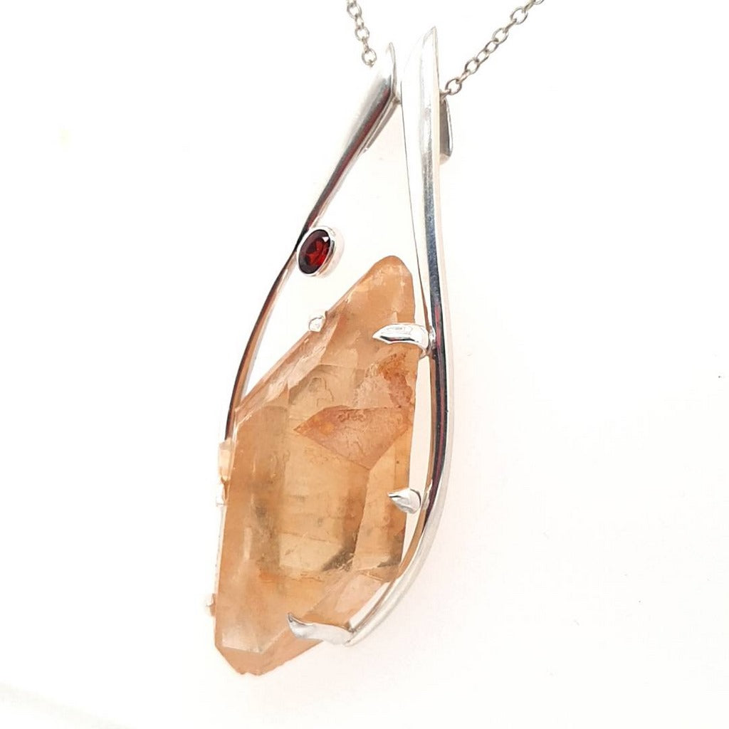 Tangerine Quartz and Garnet Pendant Set in Sterling Silver Crystal Jewellery