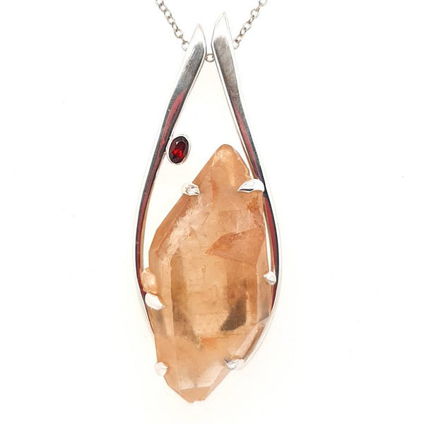 Tangerine Quartz and Garnet Pendant Set in Sterling Silver Crystal Jewellery