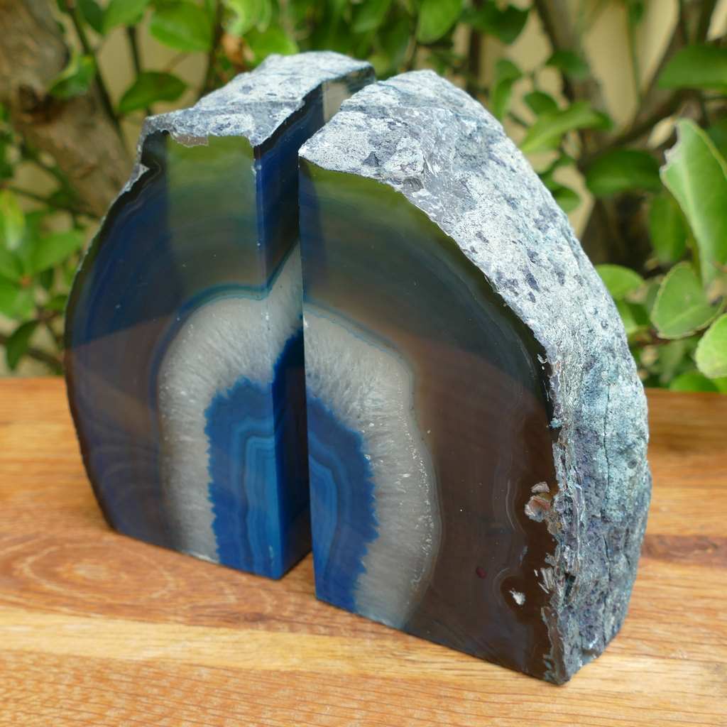 teal green agate bookends
