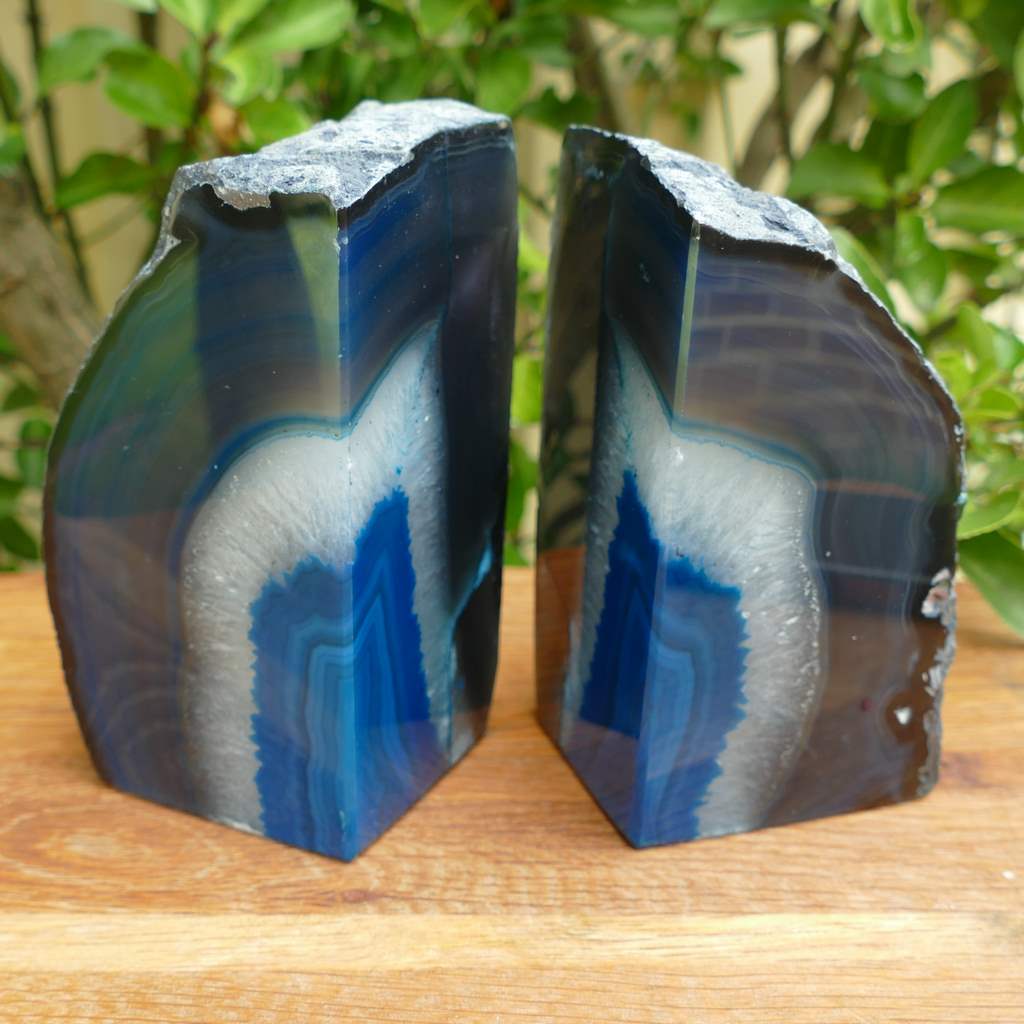 teal green agate bookends