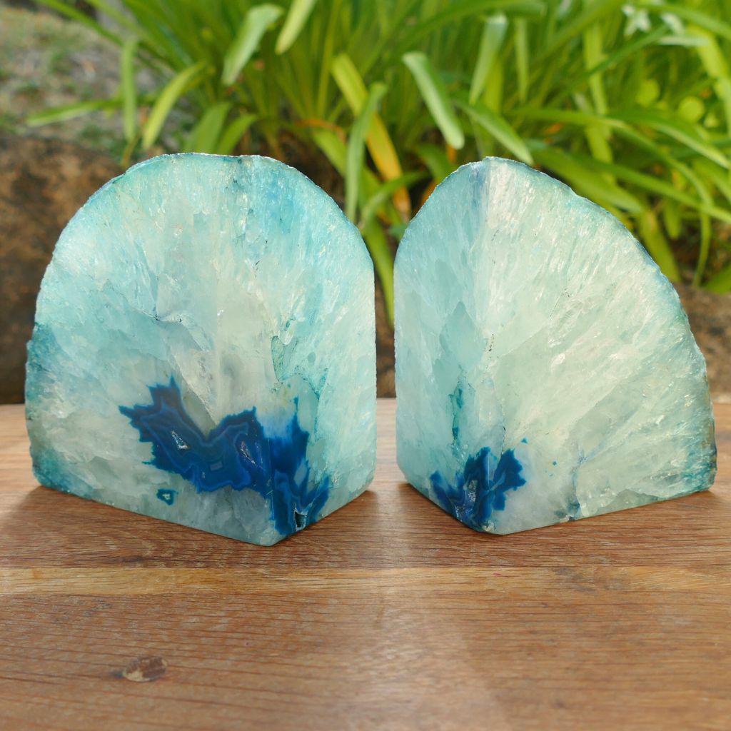 teal green agate bookends