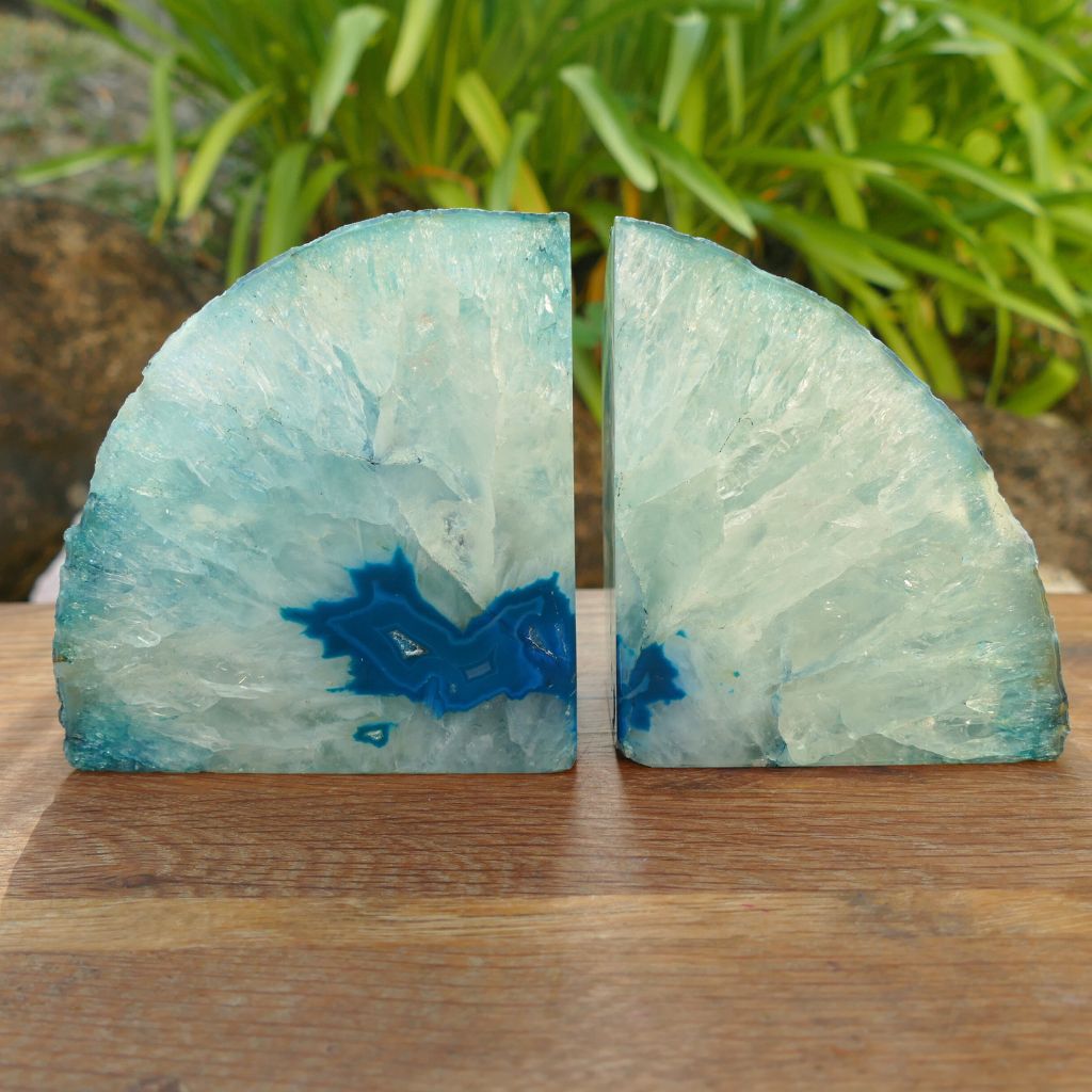 teal green agate bookends