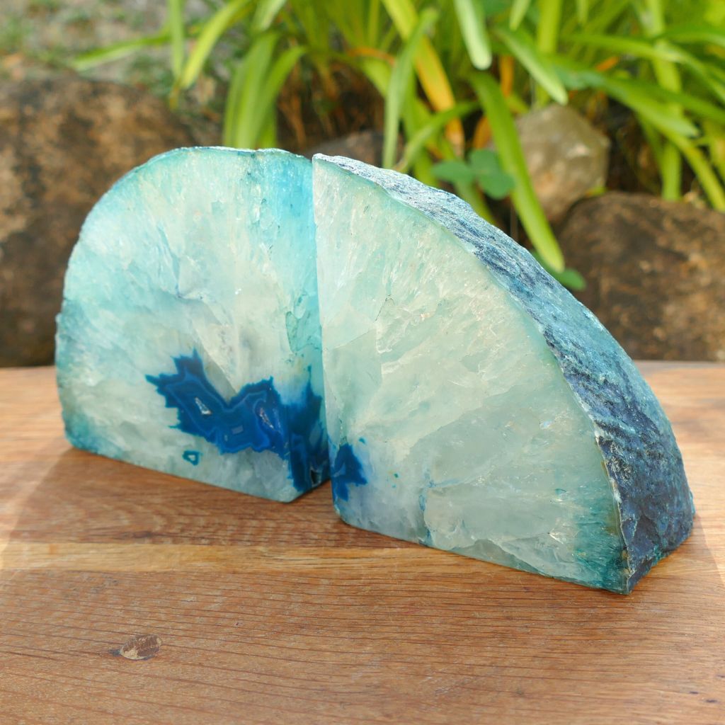 teal green agate bookends