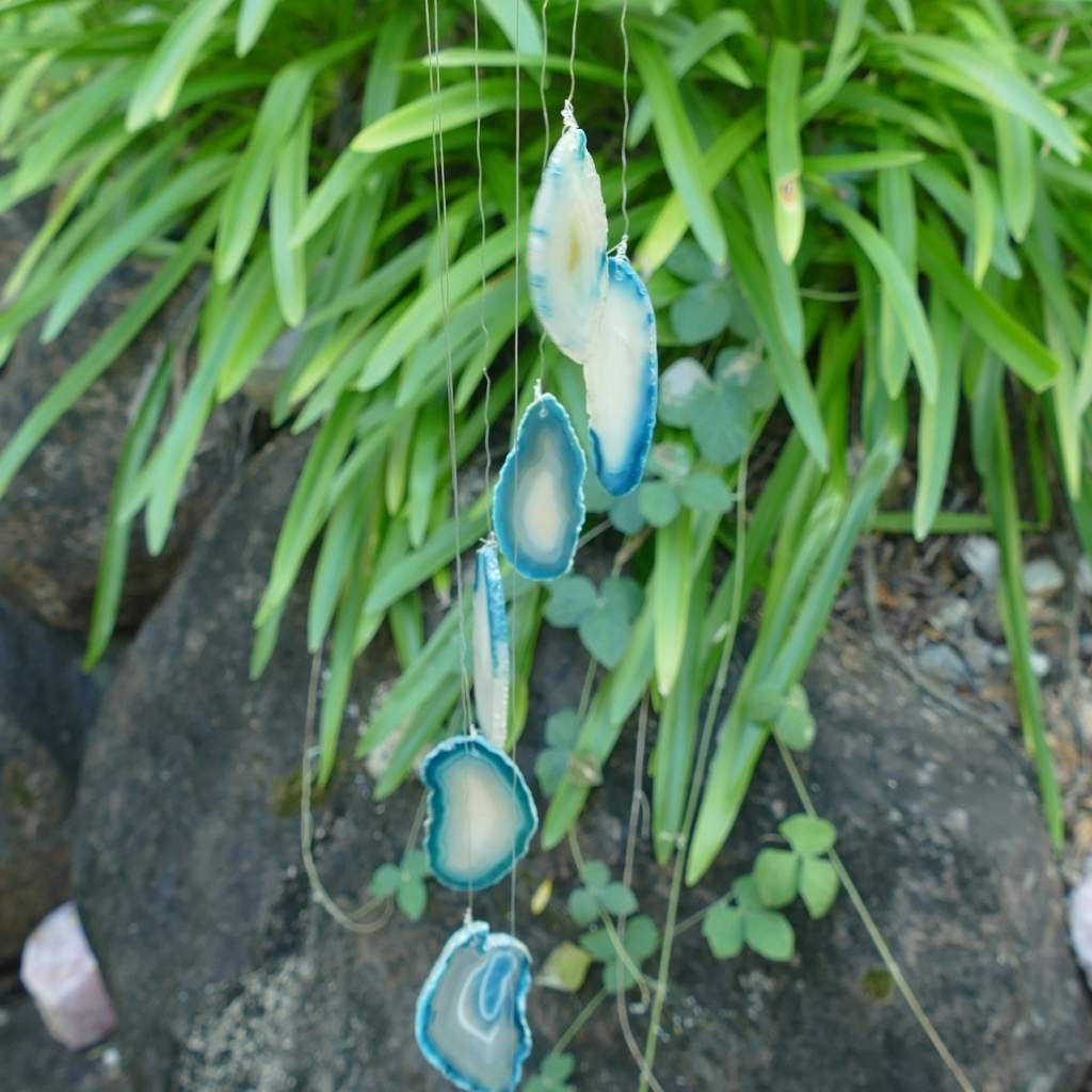 Agate Wind Chimes | Teal Crystal Agate Slice Garden Wind Chimes