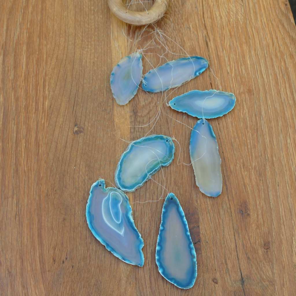 Agate Wind Chimes | Teal Crystal Agate Slice Garden Wind Chimes
