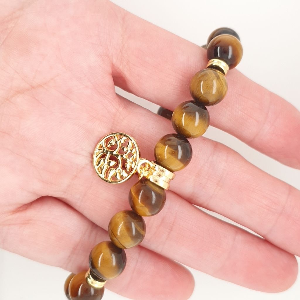 gold tiger eye charm bracelet