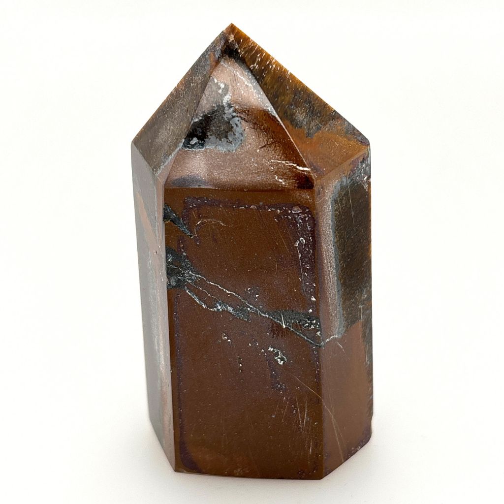 Natural Tiger Eye crystal point 121g polished brown gemstone tower with natural markings