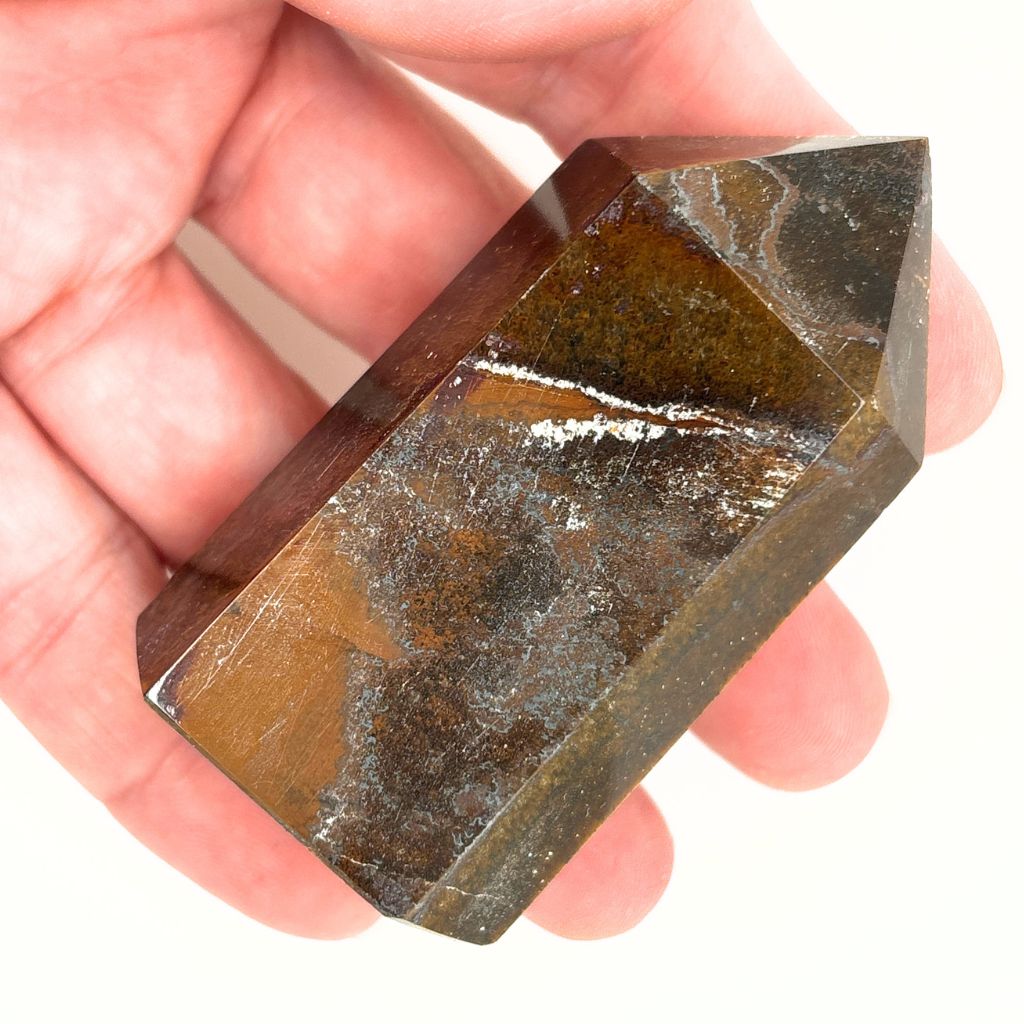 Natural Tiger Eye crystal point 121g polished brown gemstone tower with natural markings