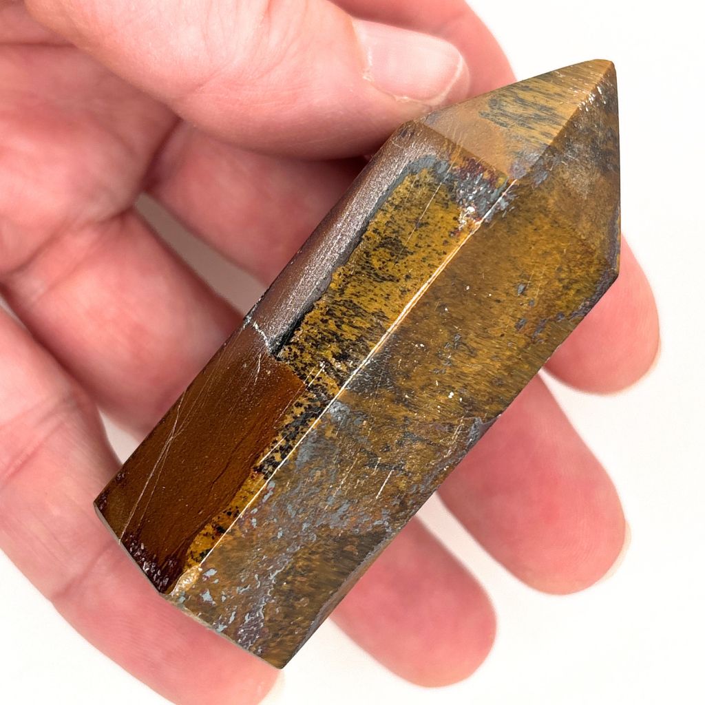 Natural Tiger Eye crystal point 121g polished brown gemstone tower with natural markings