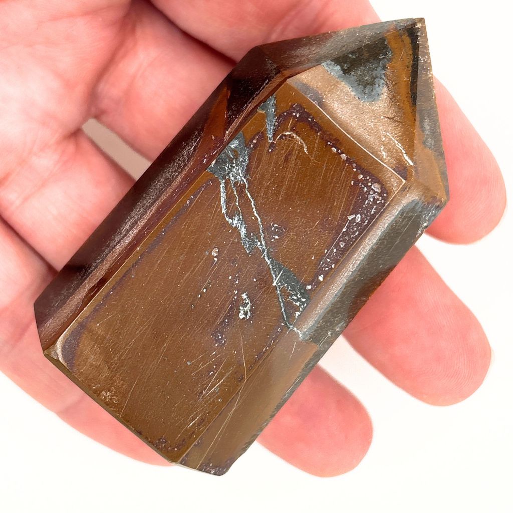 Natural Tiger Eye crystal point 121g polished brown gemstone tower with natural markings