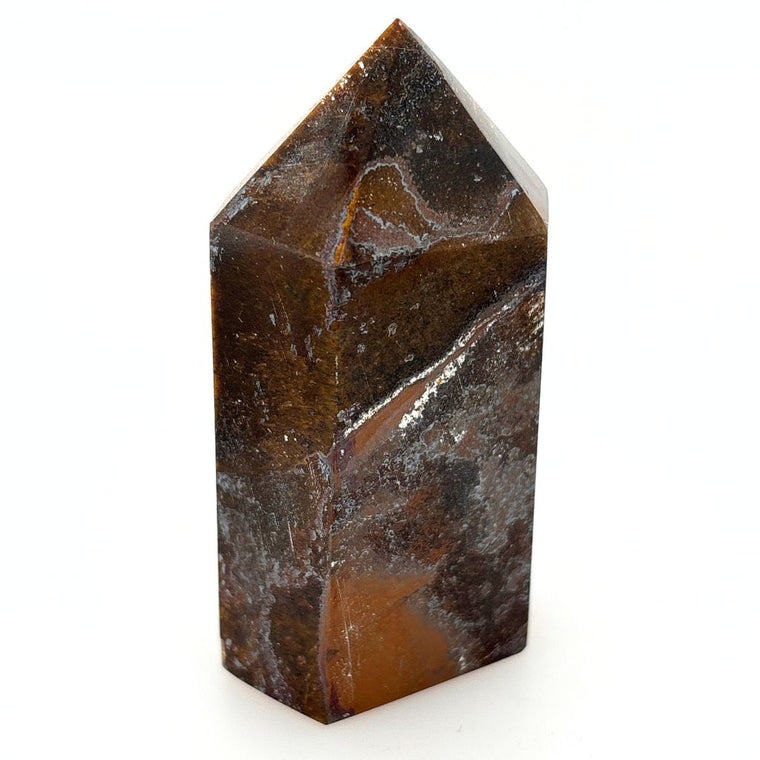 Natural Tiger Eye crystal point 121g polished brown gemstone tower with natural markings