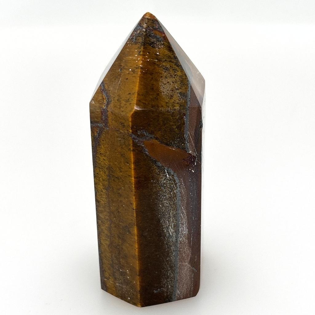 Natural Tiger Eye crystal point 121g polished brown gemstone tower with natural markings