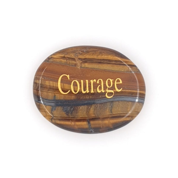 Tigers Eye Palm Stone with Courage Engraving