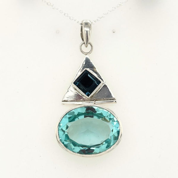 Blue Topaz Pendant – Sterling Silver Multi-Stone Necklace