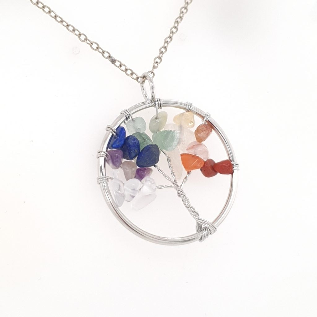 Chakra Necklace - Chakra Tree of Life Wire Wrapped Pendants for Women