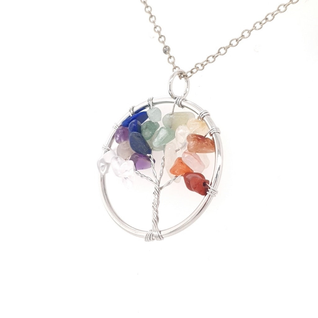 Chakra Necklace - Chakra Tree of Life Wire Wrapped Pendants for Women