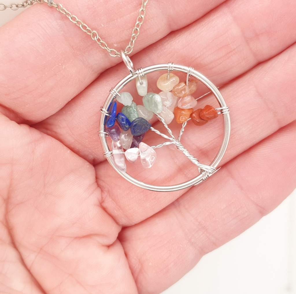Chakra Necklace - Chakra Tree of Life Wire Wrapped Pendants for Women