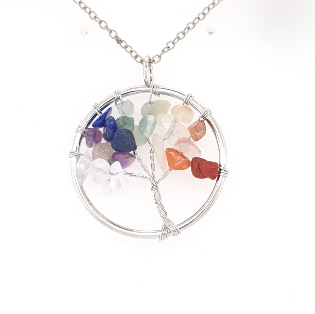 Chakra Necklace - Chakra Tree of Life Wire Wrapped Pendants for Women