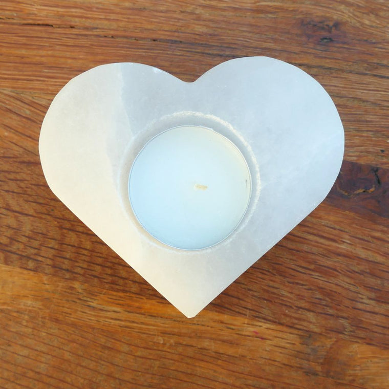 Selenite TeaLight Holder Heart Shaped for Cleansing & Energy