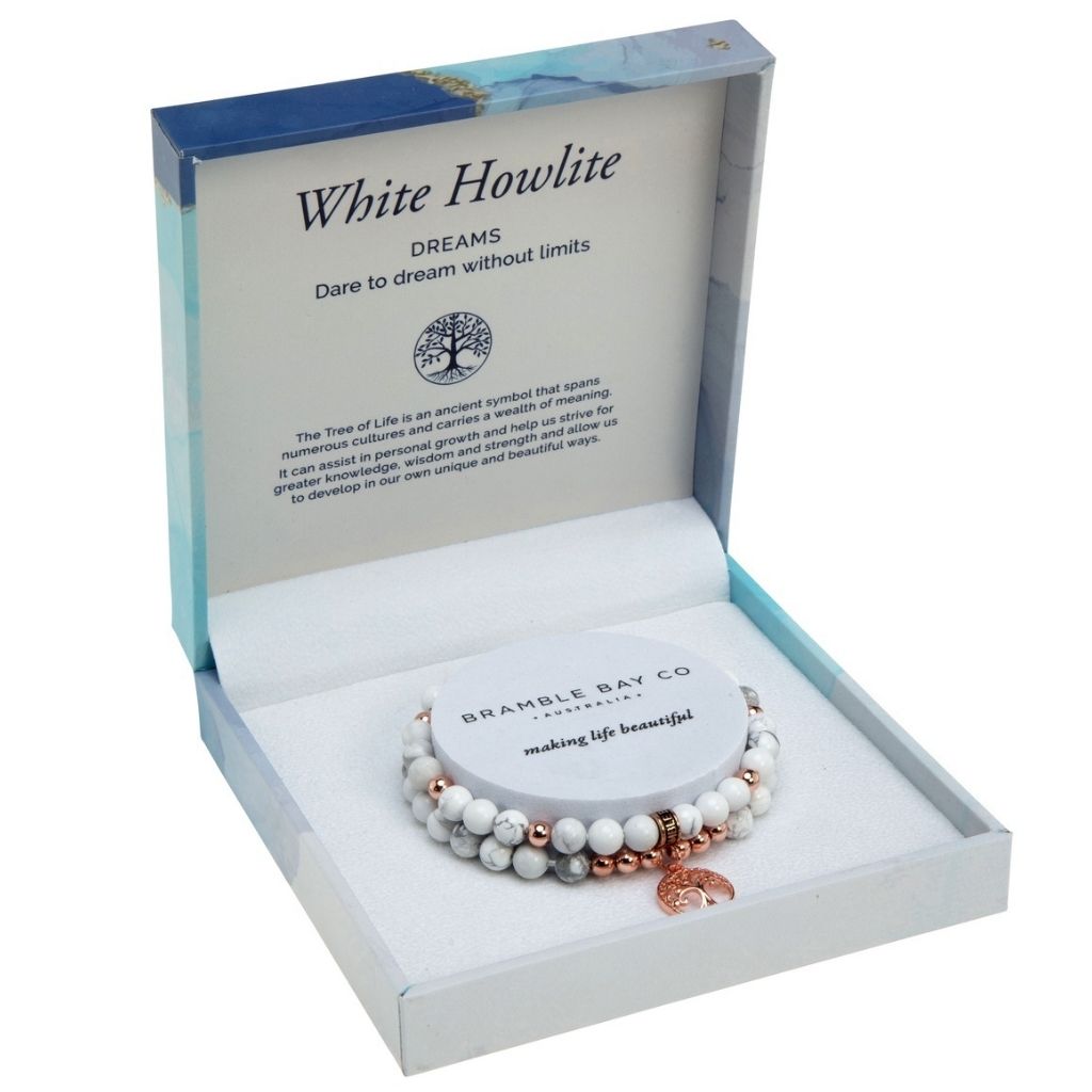 White Howlite duo bracelet set with rose gold charm