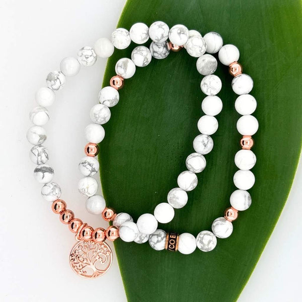 White Howlite Duo Bracelet Set – Rose Gold Tree of Life Bracelet