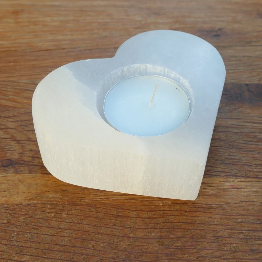Selenite TeaLight Holder Heart Shaped for Cleansing & Energy