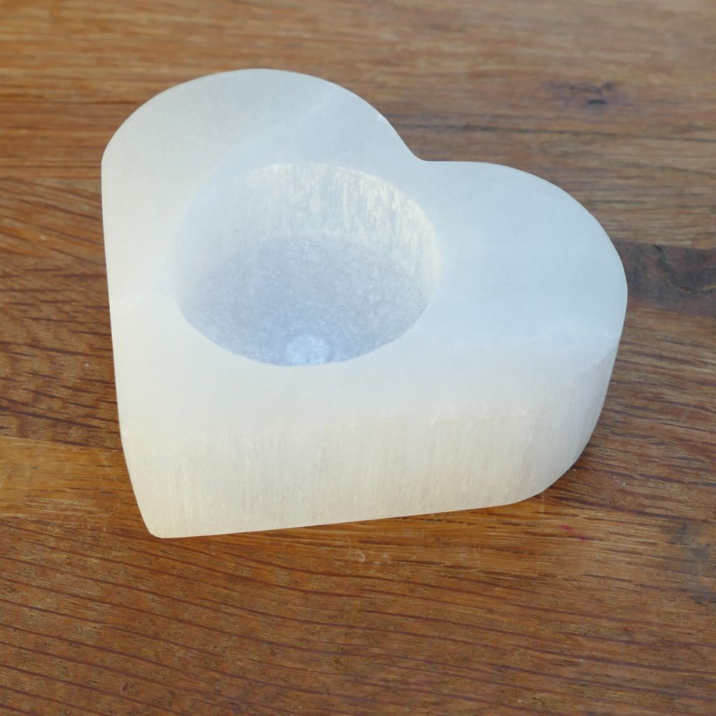 Selenite TeaLight Holder Heart Shaped for Cleansing & Energy