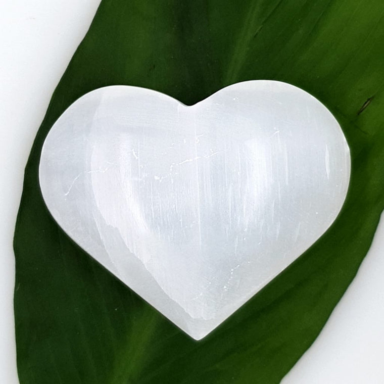 white selenite hearts