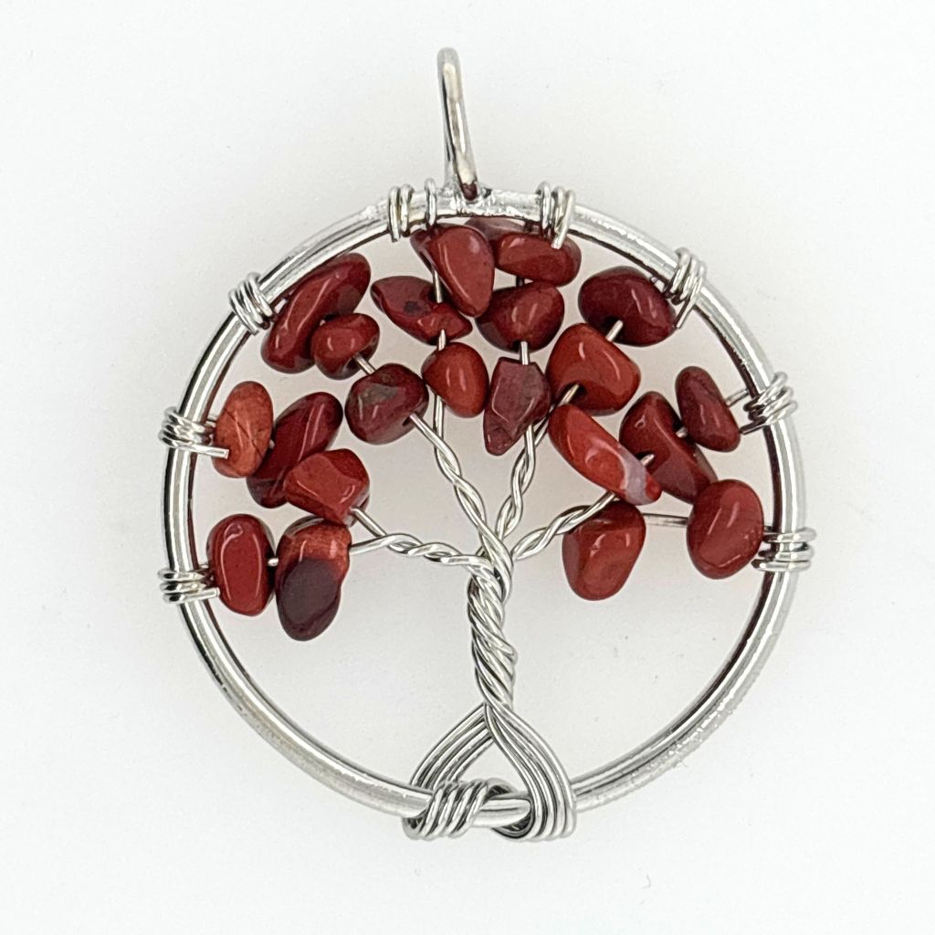 Handcrafted wire wrapped Tree of Life pendant with genuine natural crystal chips