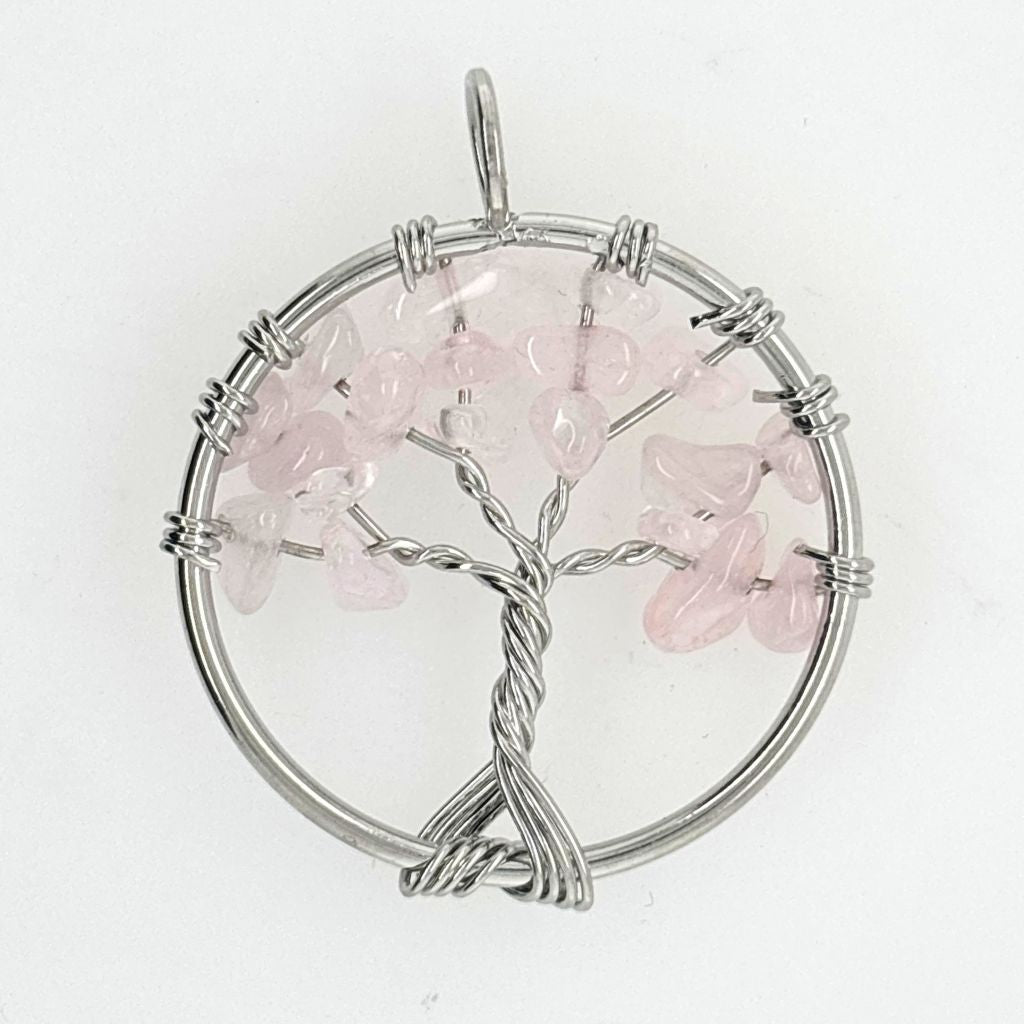 Handcrafted wire wrapped Tree of Life pendant with genuine natural crystal chips