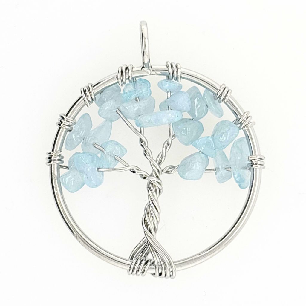 Handcrafted wire wrapped Tree of Life pendant with genuine natural crystal chips