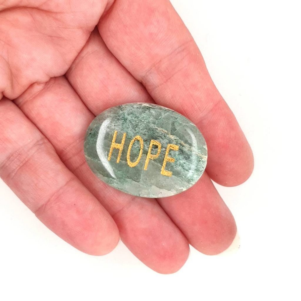 crystal palm stones with hope engraving