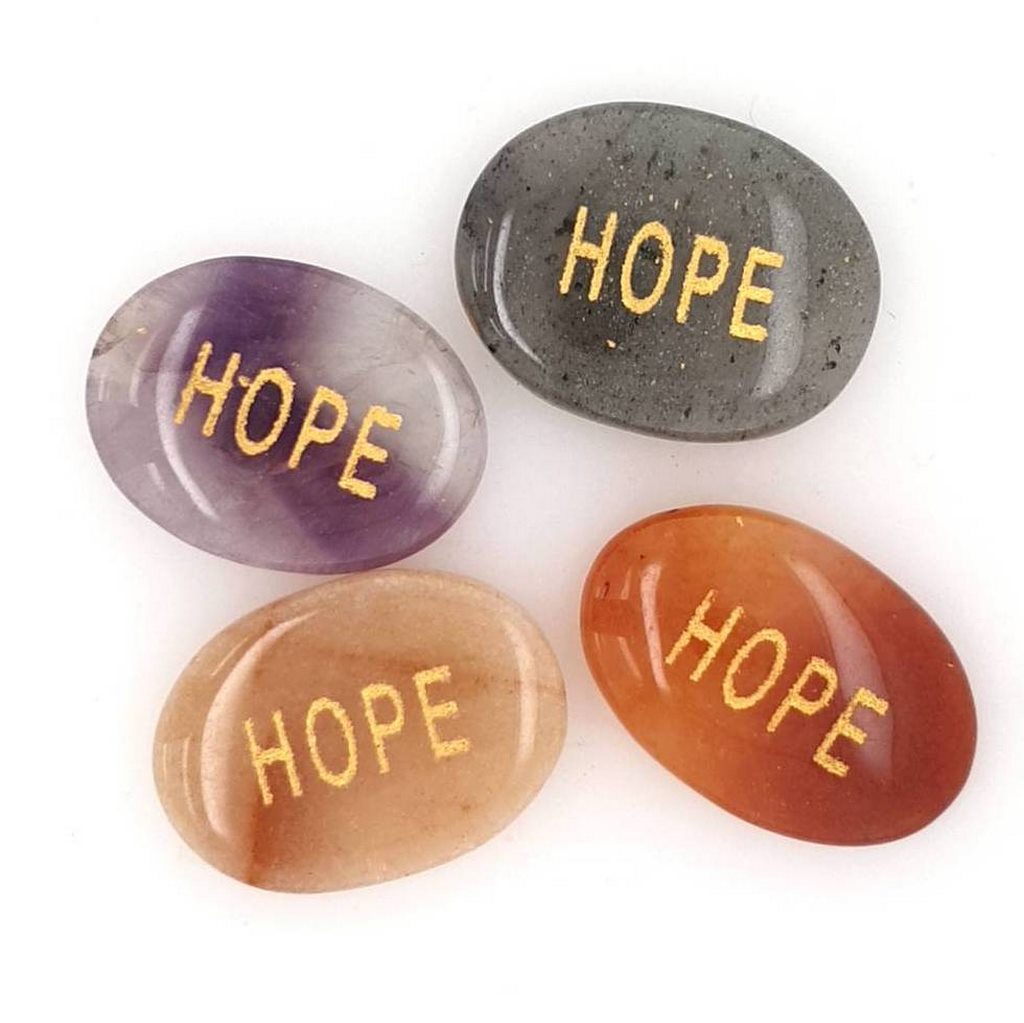 crystal palm stones with hope engraving