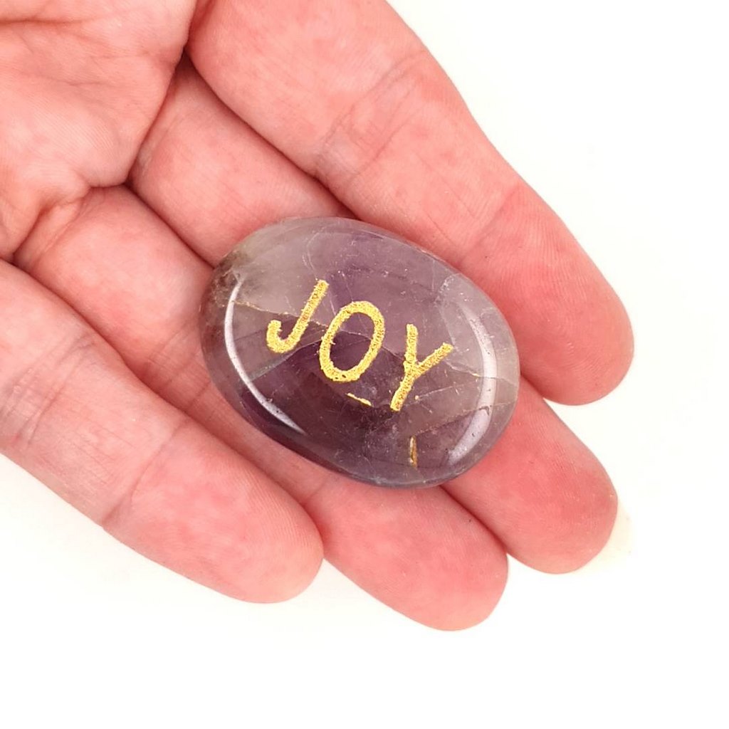 crystal palm stones with joy engraving