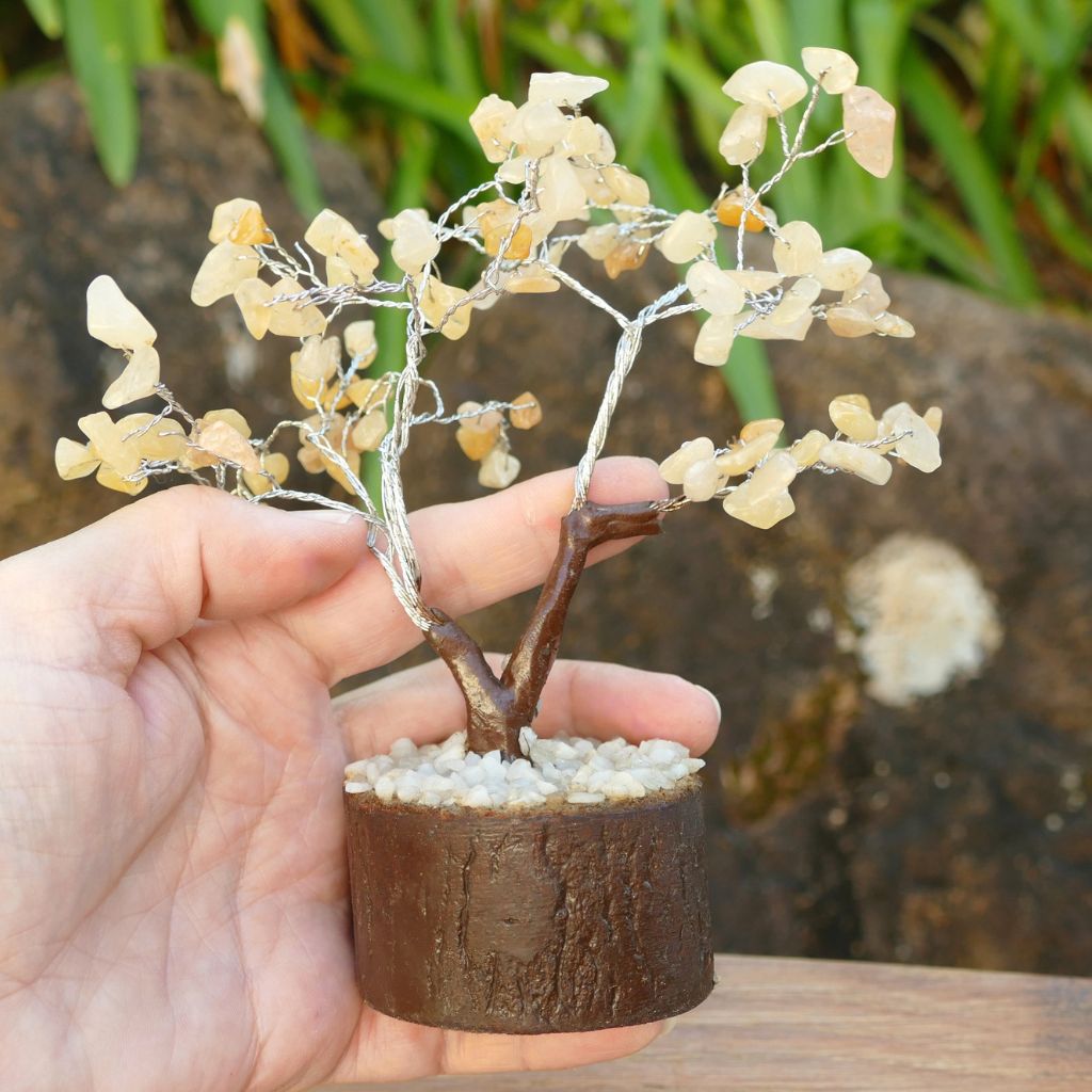 15cm Yellow Aventurine crystal gem tree with golden yellow crystal chips