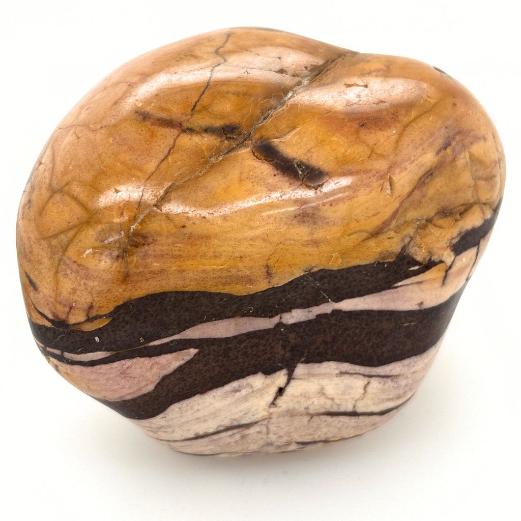 Natural Zebra Jasper Freeform 403g with earthy brown, cream and golden banding